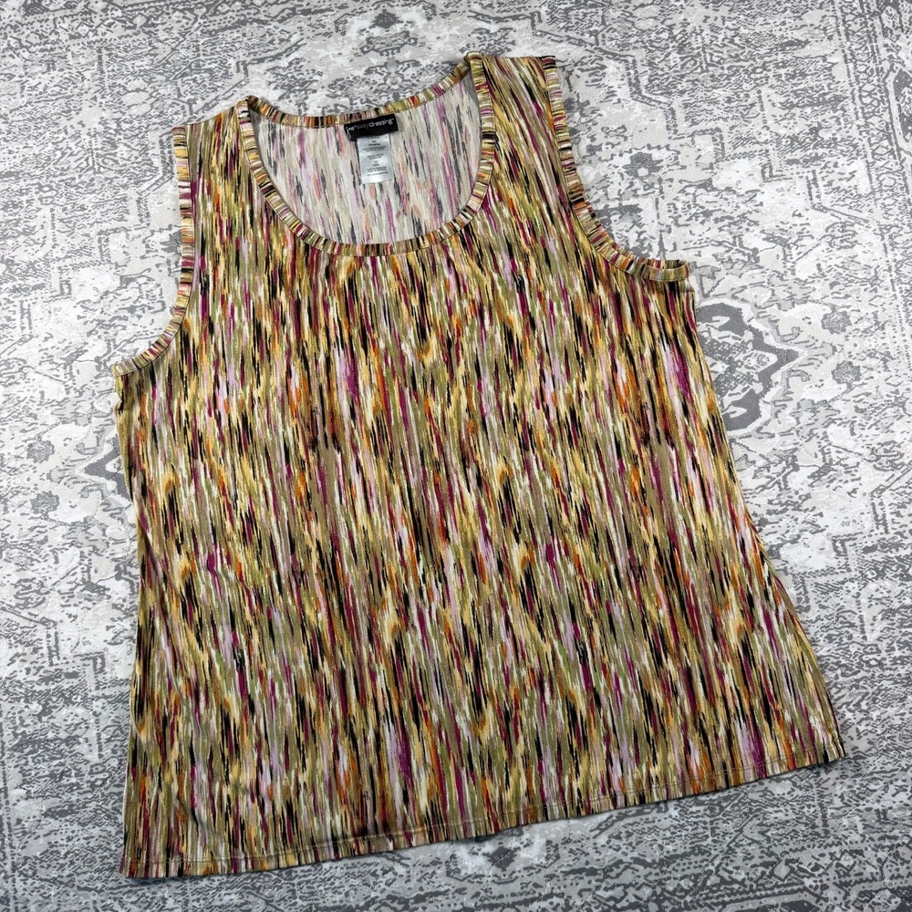JMS Tank Top Women's 1X Plus Multicolor Abstract Sunset Print Sleeveless Stretch